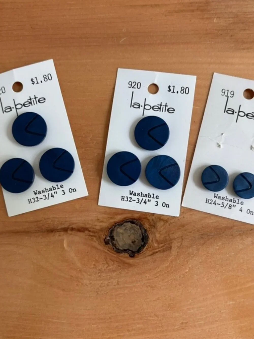 Lot of 3 Vintage La Petite brand buttons, style H32 H24 in blue.